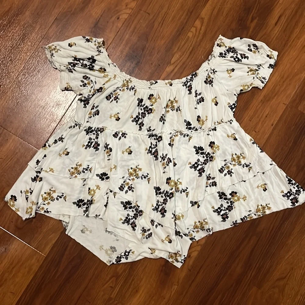 Free People Floral Off the Shoulder Layered Peasant Cottage Core Top Size Medium
